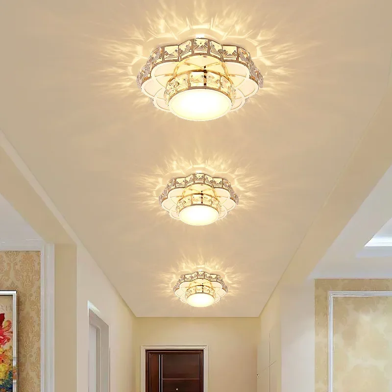 Modern LED Crystal Ceiling Lamp Flower Gold Kitchen Light Aisle Corridor Stairs Chandelier Plafonnier Lustre Luminaire
