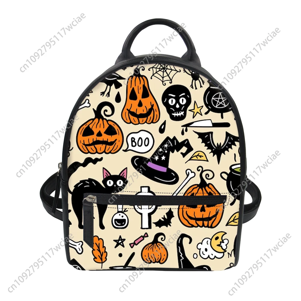 Halloween Pumpkin Clown Custom Backpack Purse Women Carter Schoolbags Double Shoulder Bag Mini Daypack Leather Travel Bag