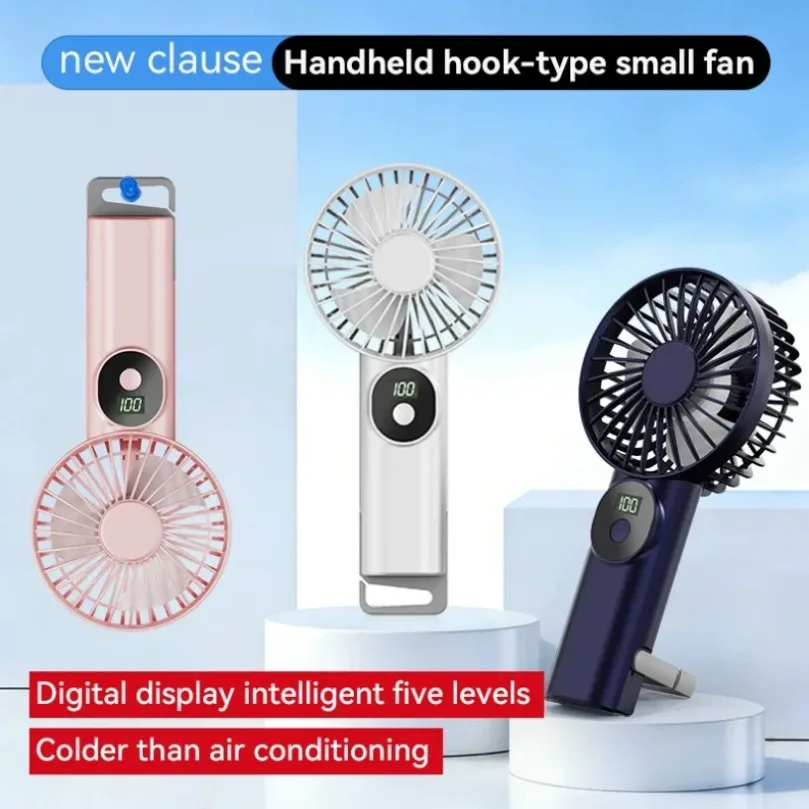 5 Levels Portable Handheld Fan LED Display Screen USB-C Rechargeable Cooling Fan With Buckle For Home Office Outdoor Travel