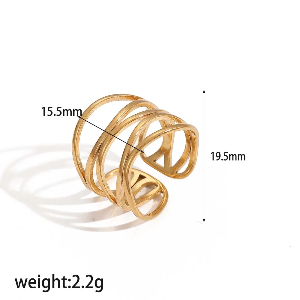 Neues Design Edelstahl Offener Ring mit Unregelmäßigen Geometrischen Linien für Damen, Wasserdicht, Modeschmuck – Detail 10