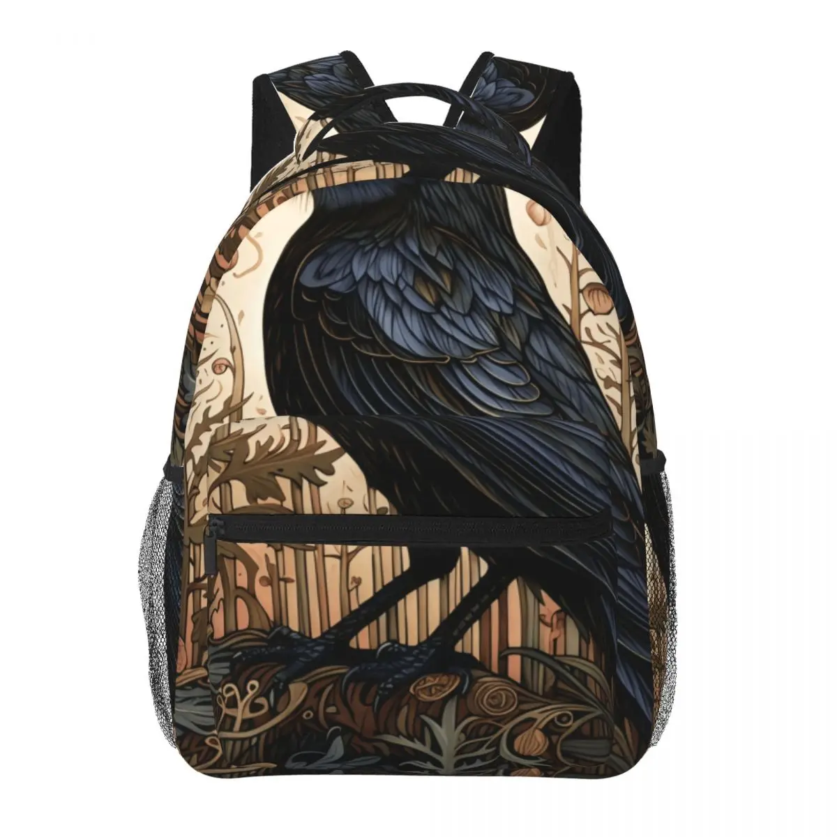 Flower Student Bookbag Center Raven Arts Crafts Flowers Leaves Arts And Crafts Botanical Black Women Girls Daypack for College