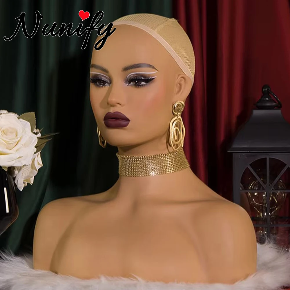 

Nunify ПВХ голова манекена с плечами квадратное лицо разные макияж женский манекен голова волосы парики шляпы очки дисплей головы
