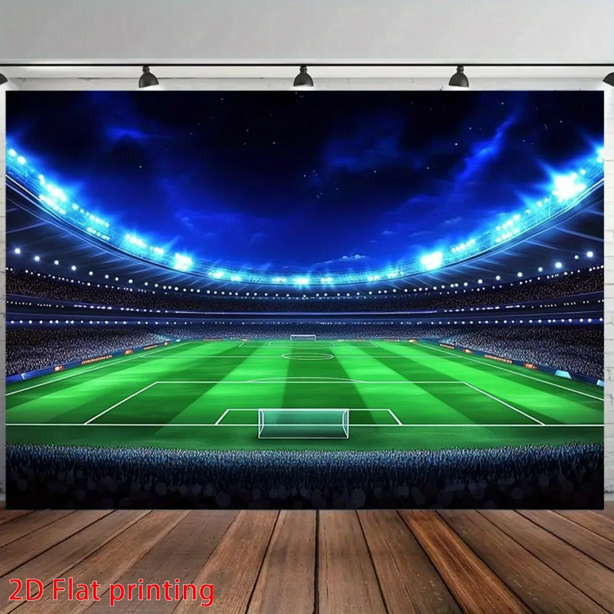 Soccer Stadium Green Field Night Lights Crowd 2D Flat Tapestry Backdrop For Sports Bar Decor Football Fan Wall Hanging