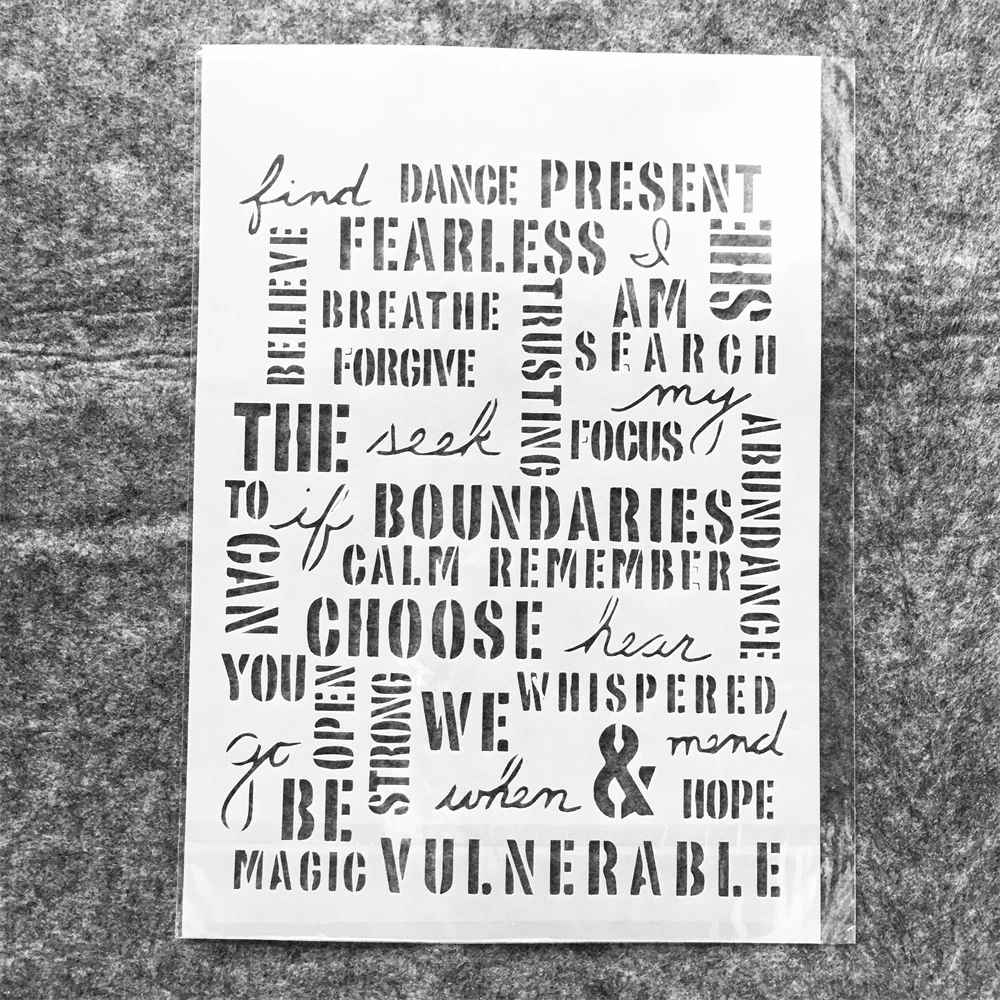 A4 29Cm Fearless Gemeenschappelijke Woorden Diy Gelaagdheid Stencils Muur Schilderen Plakboek Kleuring Embossing Album Decoratieve Template