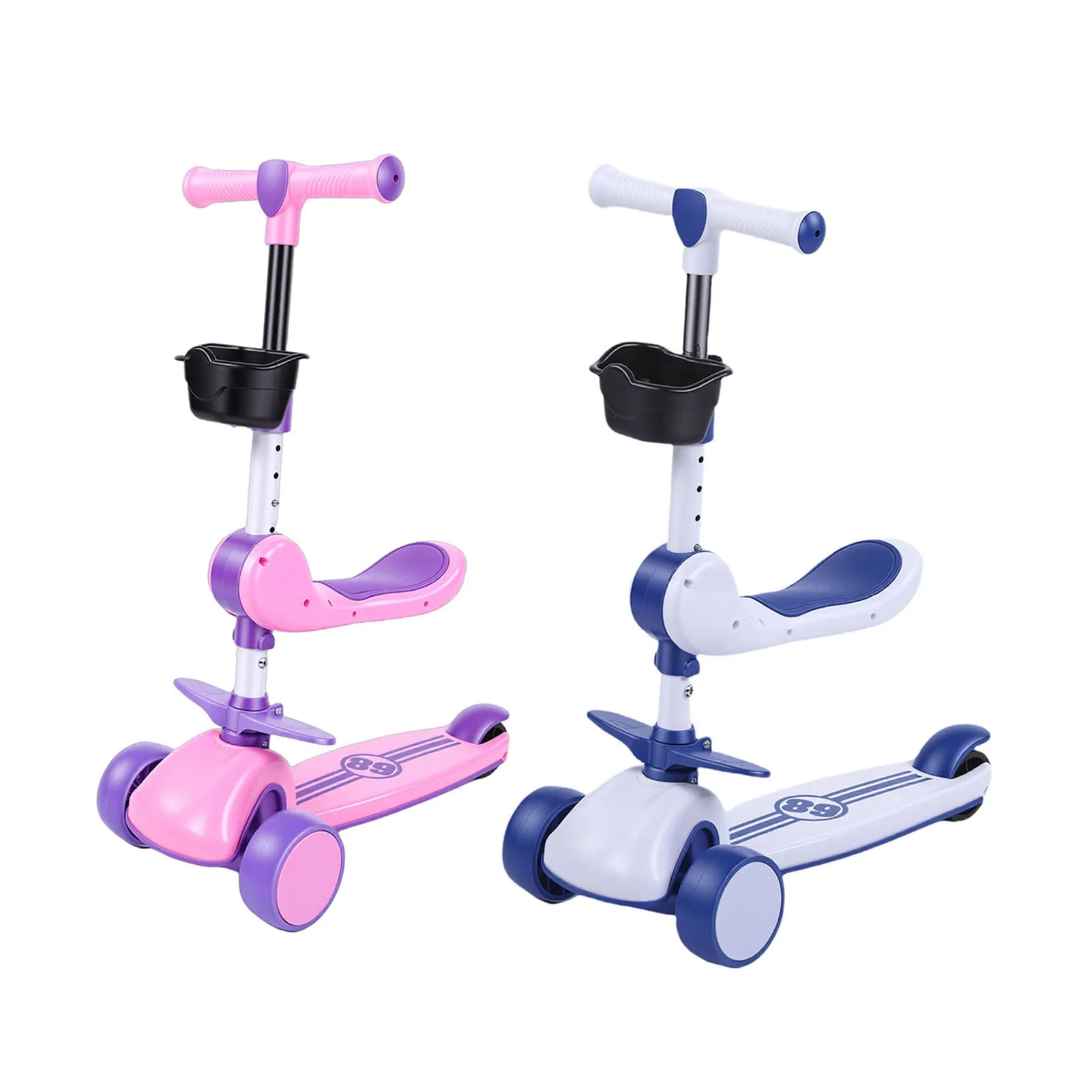 

3 Wheel LED Light Up Scooter with 3 Wheels Adjustable Handlebar and Removable Seat Folding Scooter for Outdoor Activities
