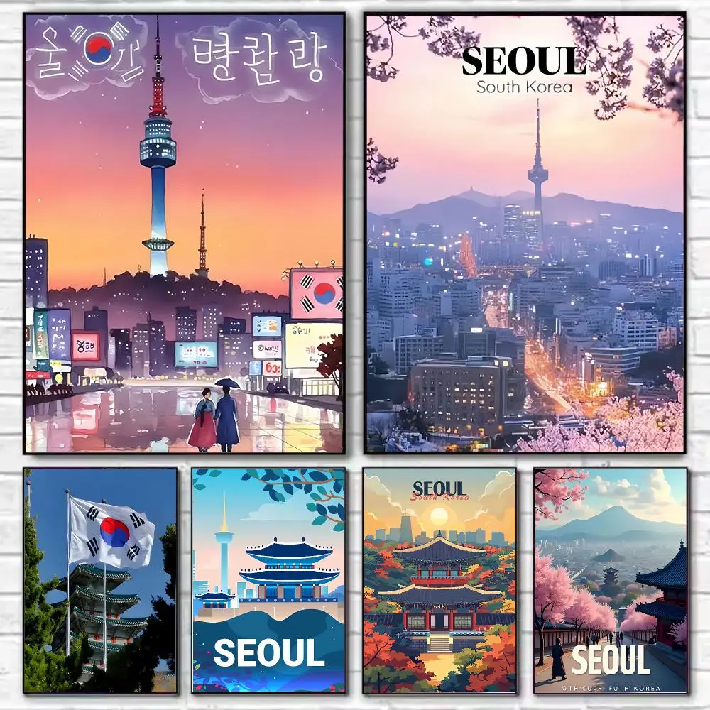 City modern S-Seoul Poster HD Art Decorative Wall Art Waterproof Home Décor for Living Room Bedroom Café Stylish Gift