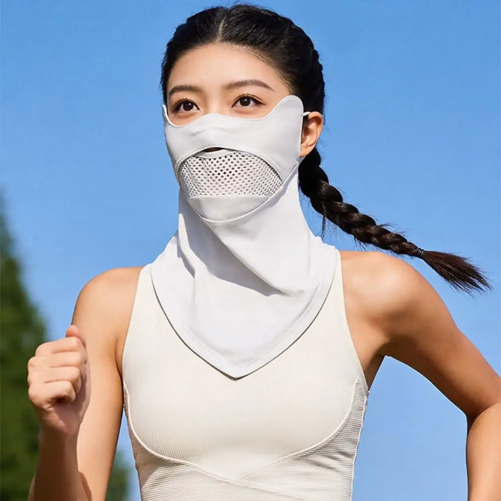 

Elastic Summer Ice Silk Mask Neck Anti UV Breathable Face Cover Thin Sunscreen Veil Face Gini Mask Women/Girls