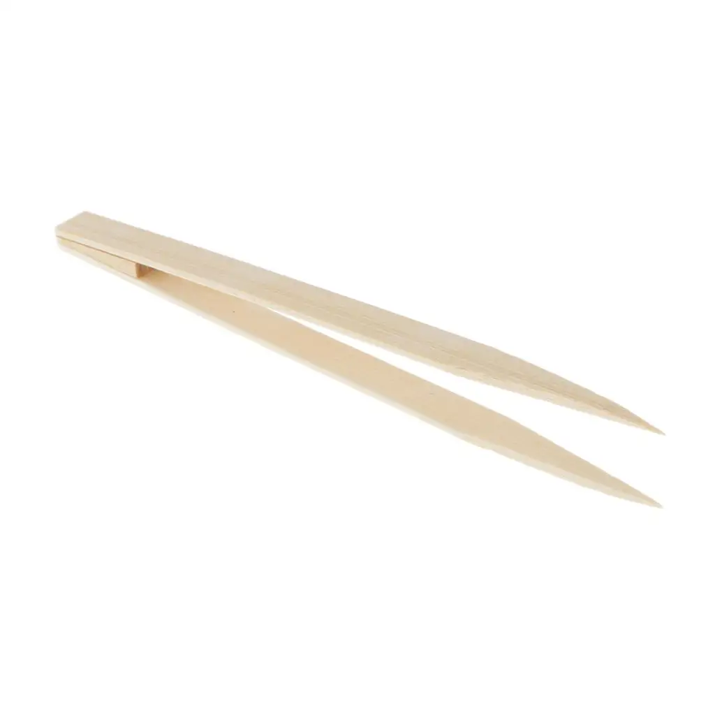 Multi Function 15cm Bamboo Tweezers Wooden Block for Crafts Smooth Pointed Nipper for Beads Scented Tea Office DIY