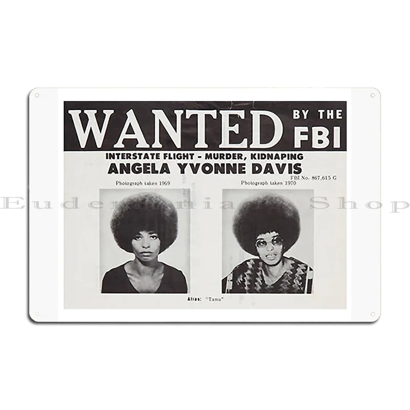Angela Davis Wanted Metal Sign Classic Create Pub Bar Cave Cinema Tin Sign Poster