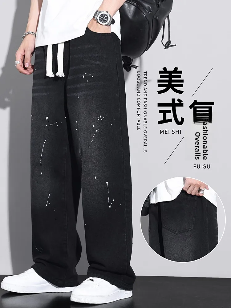 

Мужские джинсы American Sle Splaed Paint, весна-осень, свободные, прямые, винтажные, в стиле High Street, широкие брюки