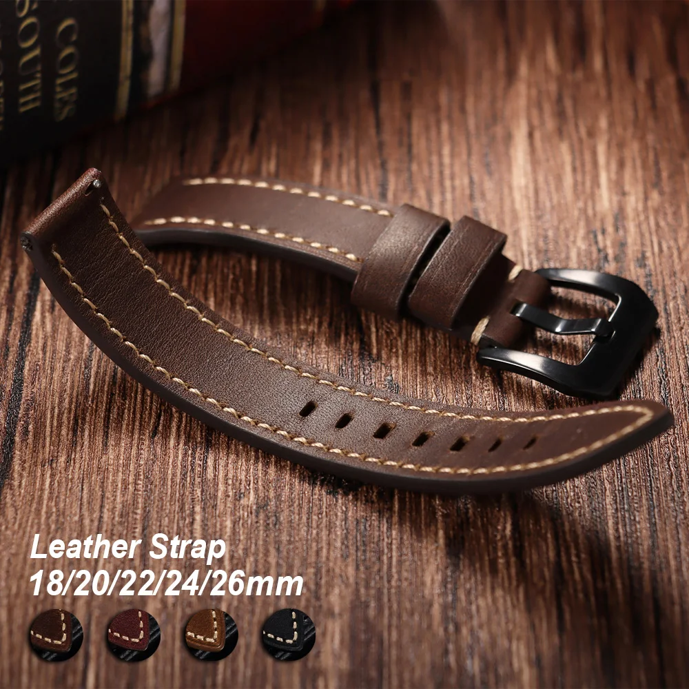 

Quick Release Genuine Leather Watchband 18mm 20mm 22mm 24mm 26mm Cowhide Watch Strap Vintage Brown Belt Men Accessories Bracelet