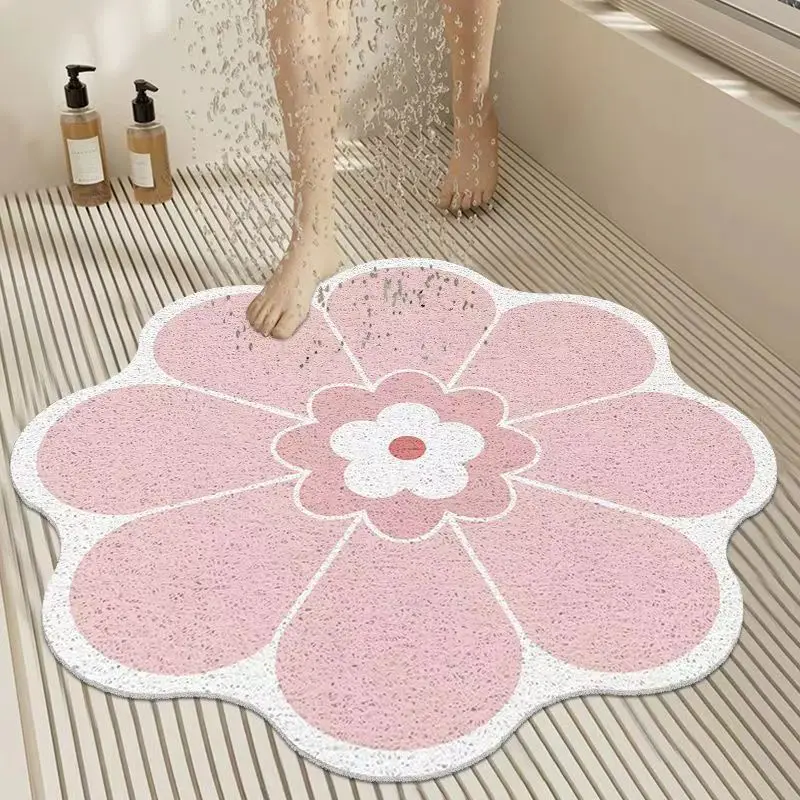 

Non-Slip Shower Room Bathroom Mat Home Use Entrance Door Mat Plant Floral Pattern PVC Material Bathroom Floor Rug