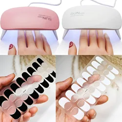 Black White French Gel Nail Wraps Sticker Semi-Cured Glitter Powder French Gel Nail Strips Long-Lasting LED Lamp UV Gel Slider