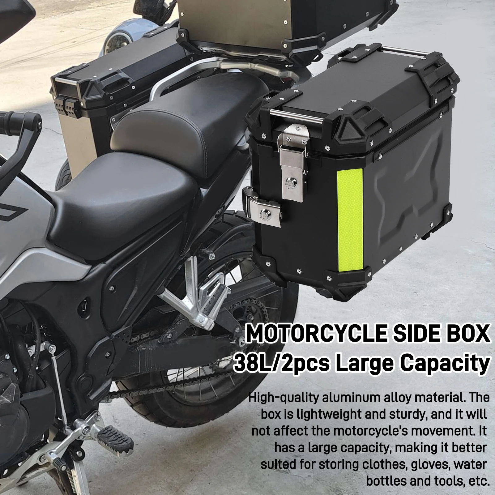 2 Stück Motorrad-Seitenkoffer 38L Aluminium Moto Satteltasche Seitengepäckkoffer Schnellverschluss Wasserdichte Werkzeugbox mit PU-Leder-Futter – Detail 3