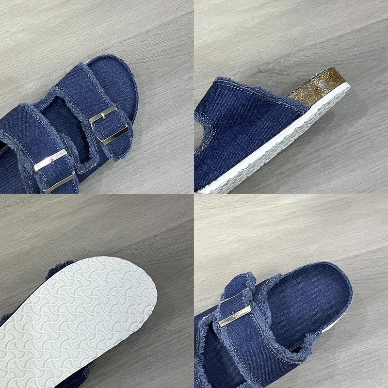 Pantofole estive in Denim per donna 2023 sandali piatti blu punta arrotondata donna Casual Slides pantofola da spiaggia femminile scarpe basse