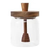 Glass Honey Jar with Dipper Stick and Lid Cover 18oz Wide Mouth Honey Container Glass Honey Pot Container Honey Container Holder