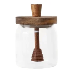 Glass Honey Jar with Dipper Stick and Lid Cover 18oz Wide Mouth Honey Container Glass Honey Pot Container Honey Container Holder