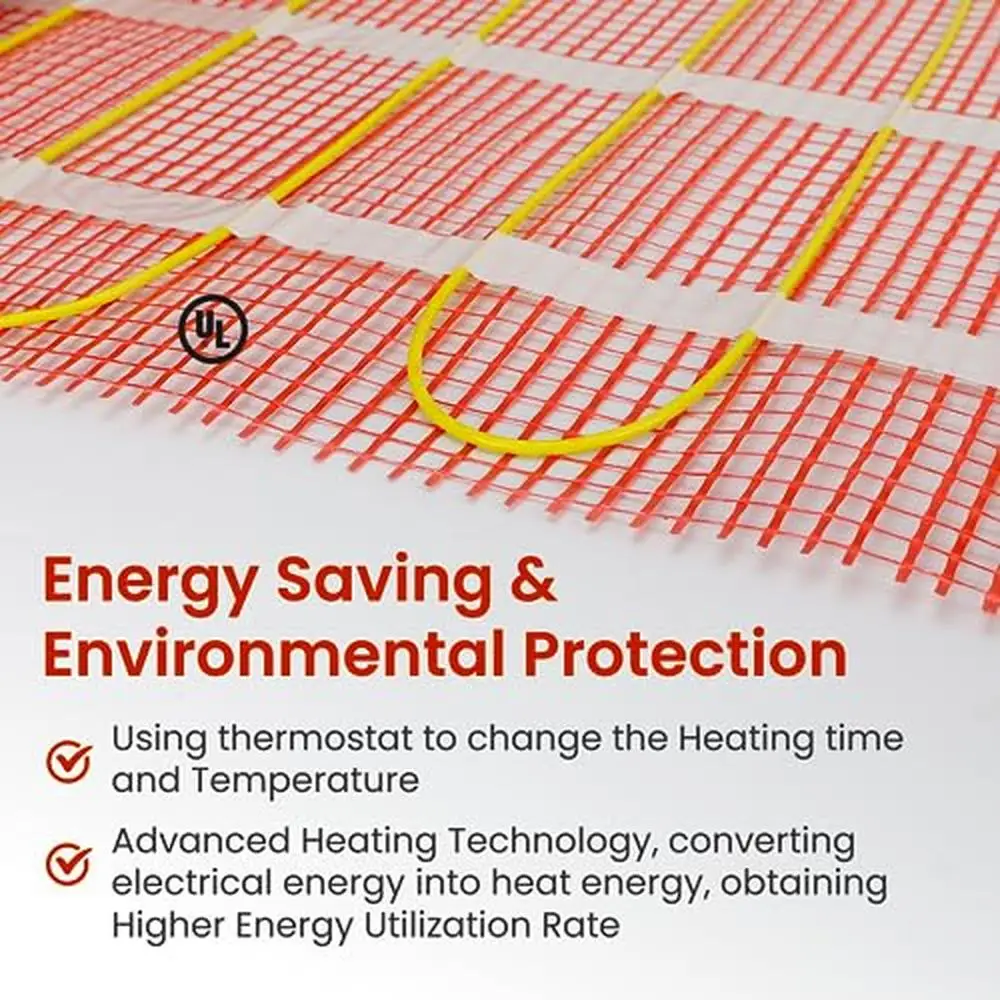 Electric Radiant Floor Heating System 80 sqft with ET-7AW Thermostat & Alarm Monitor Kit UL Listed Self-adhesive Mattress