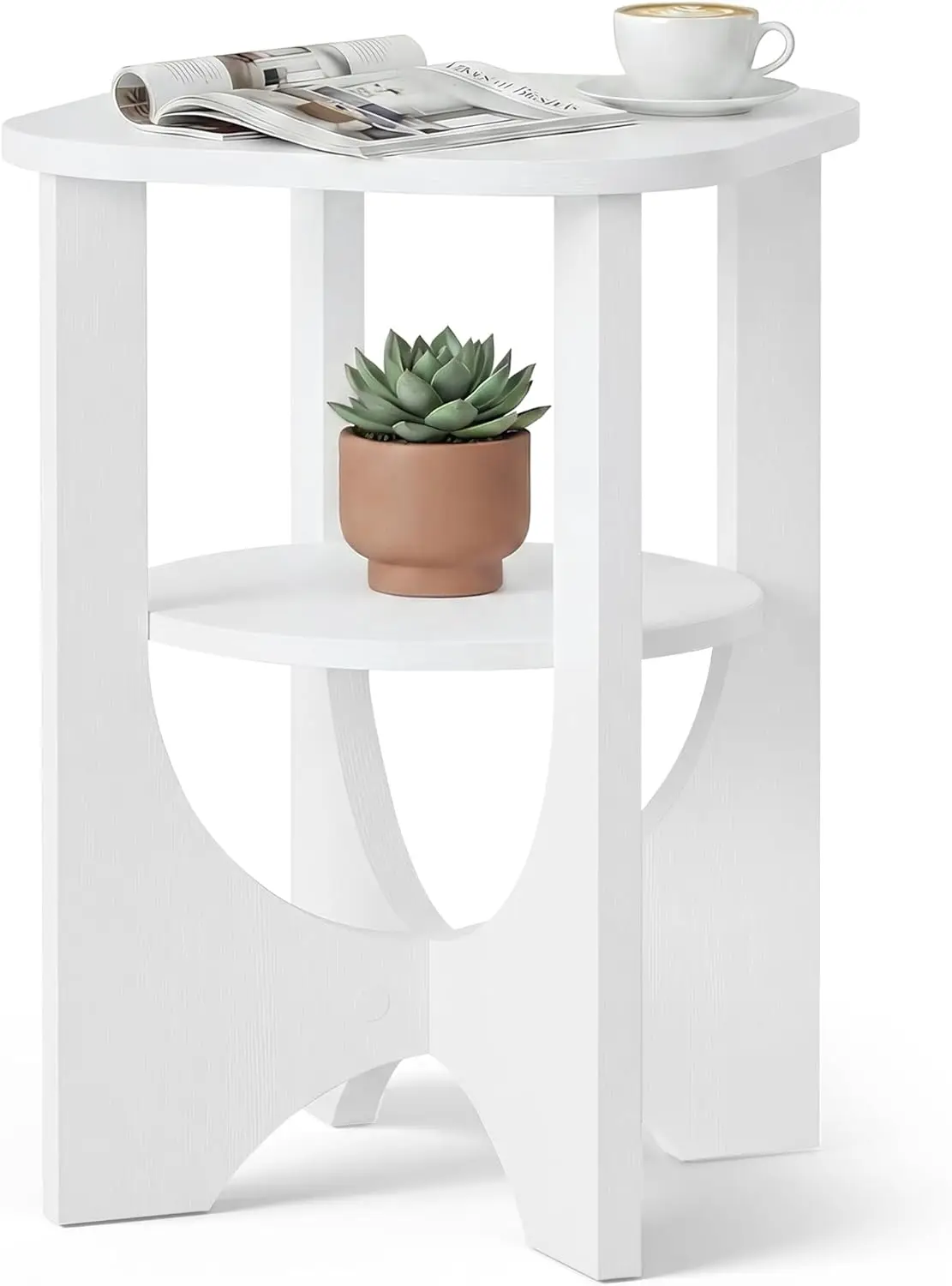 

Side Table, 2 Tier Small Accent End Table, Nightstand with Lower Shelf for Small Spaces, Living Room, Bedroom, Cloud White UL