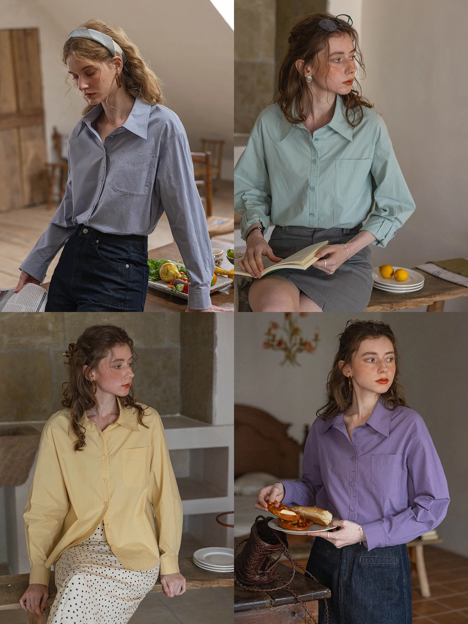 

Casual Sle High Quali Cotton Sand Waed Multi Color Commute Inspired irt Women's Breathable Long Sve Button down