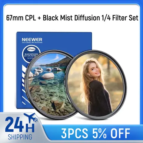 NEEWER 67mm CPL + 블랙 미스트 확산 1/4 필터 세트, 카메라 렌즈용 원형 편광 및 꿈꾸는 듯한 소프트 시네마틱 효과 필터 NEEWER 67mm CPL + 블랙 미스트 확산 1/4 필터 세트, 카메라 렌즈용 원형 편광 및 꿈꾸는 듯한 소프트 시네마틱 효과 필터
