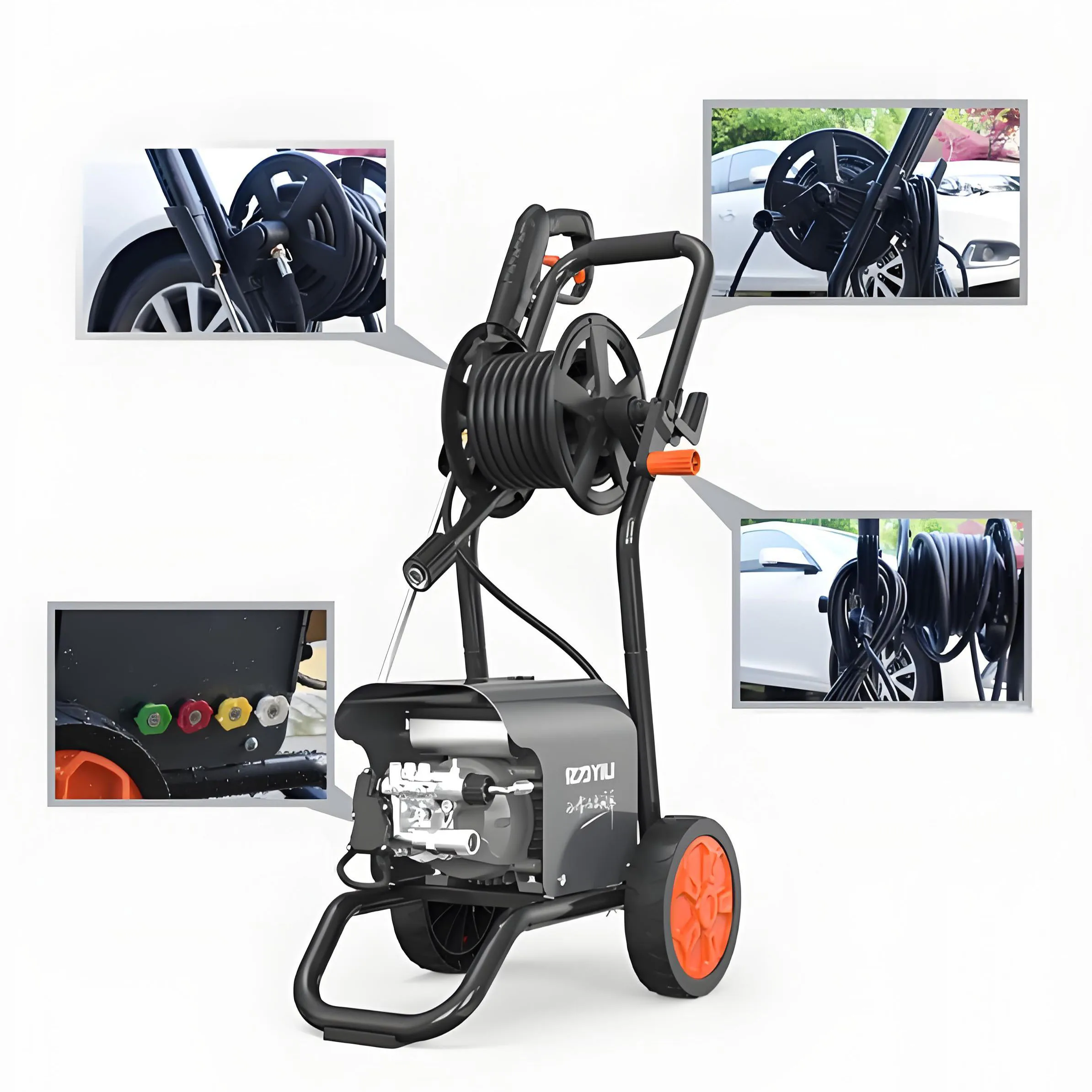 Portable 250Bar High-Pressure Car Wash Machine - Low Noise Energy-Saving Automatic Cleaning Design Beautiful Cart Type