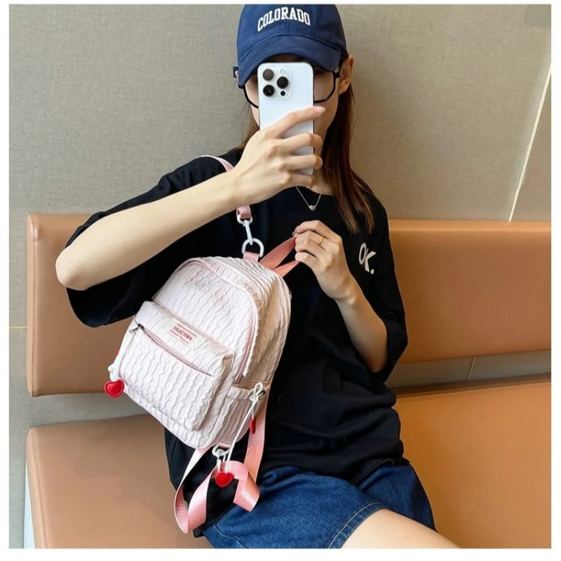 

BOMO Korean Style Mini Backpack Fashionable Casual Versatile Crossbody Bags Fine Workmanship Artistic Folds Womens Backpack