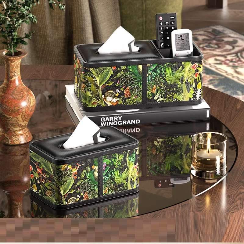 

Retro green forest paper box, home living room coffee table storage box, light luxury Chinese tissue box, high aesthetic value