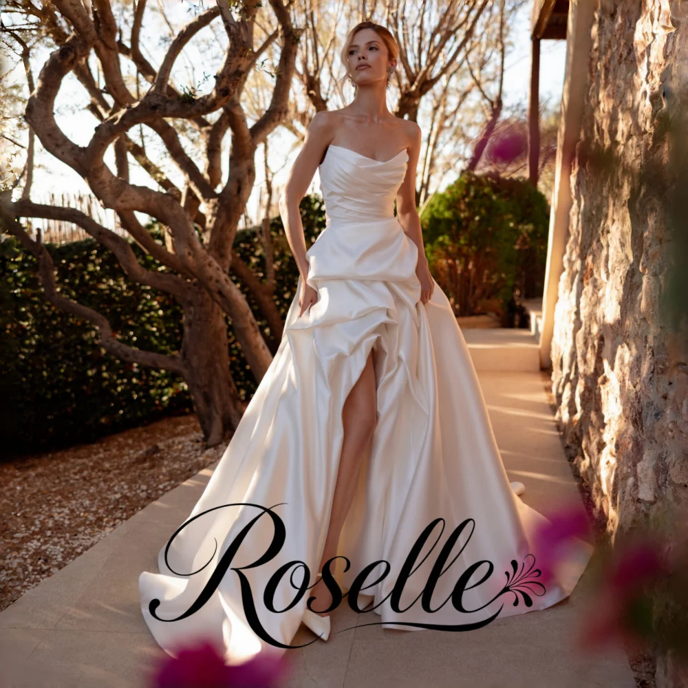 ROSELLE Strapless Sleeveless A-Line Elegant Wedding Dress Open Back High Side Slit Pleat 2026 Bridal Customized свадебное платье