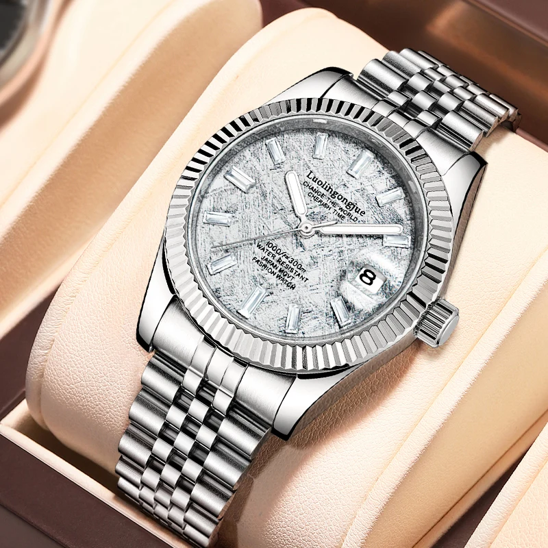 

Роскошные деловые мужские механические часы, ремешок из нержавеющей стали, дизайн со скелетом, светящаяся водонепроницаемость с дисплеем календаря, модный повседневный простой европейский и американский стиль, лучший подарок для него