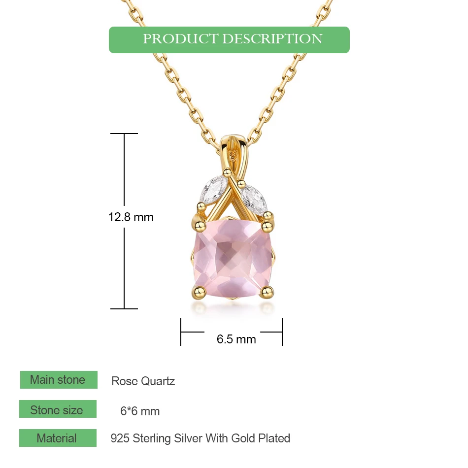 WES 925 Sterling Silver Branch Pendant Necklace for Women Rose Quartz Natural October Birthstone 6*6mm Lady Gift Wholesale