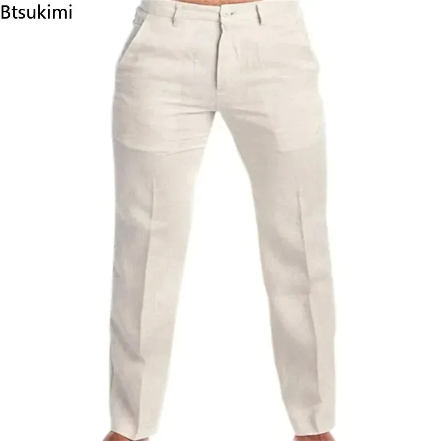 

New Vintage Men's Cotton Linen Pants Breathable Comfort Soft Trousers Fashion Loose Straight Pants Men Solid Simple Casual Pants
