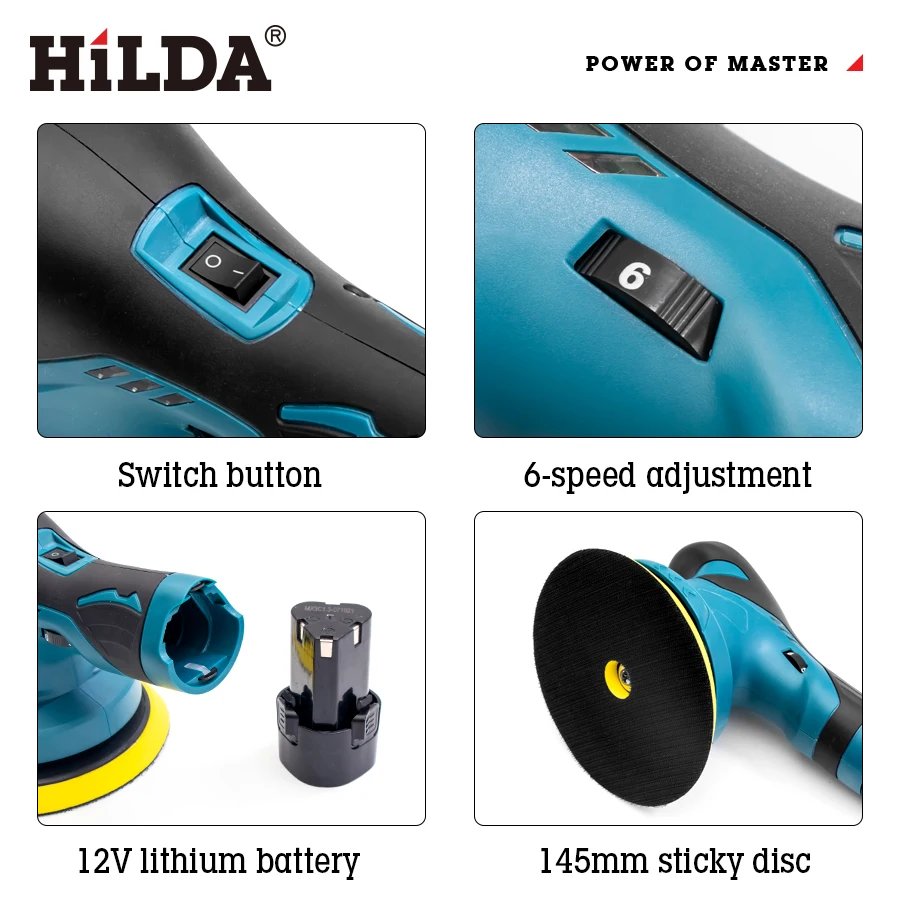 HILDA 12V Cordless Car Polisher Wireless Car Beauty Waxing Auto Paint Care Furniture Polishing Machine Auto Washing