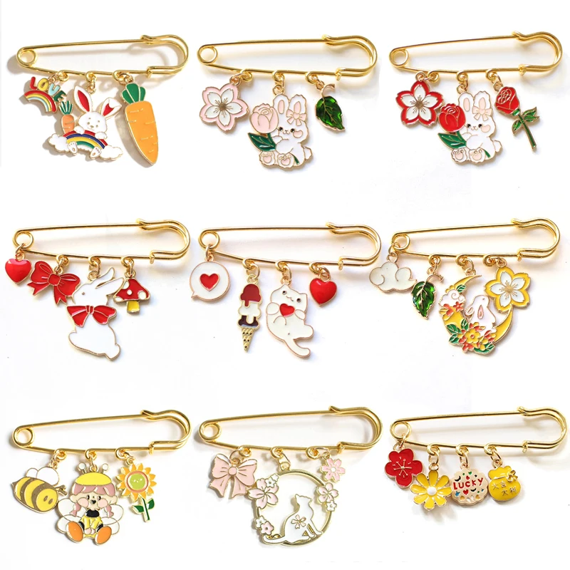 Precioso broche de conejo, Pin esmaltado, alfileres de seguridad para mujer, baratija creativa, broches de decoración para mochila, dijes de animales y gatos, Pin con hebilla
