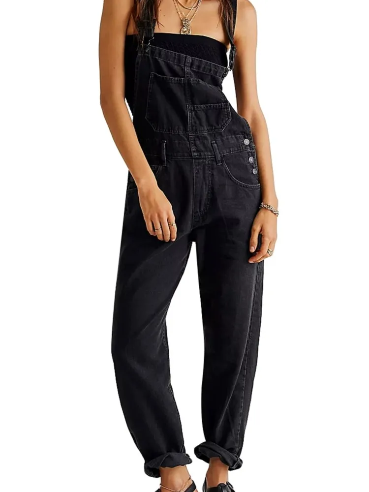 Tuta con bretelle in denim lavato Moda donna Casual Streetwear Cowboy Tute senza maniche Donna 2026 Primavera Stile caldo Nuovo