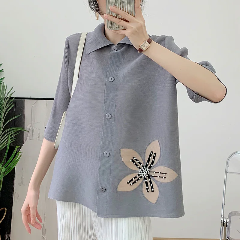 YUDX Miyake Pleated Jacket 2023 Summer New Seven-minute Sleeve Tops Female Loose Large Yards Covered Son Thin Sunscreen Shirt