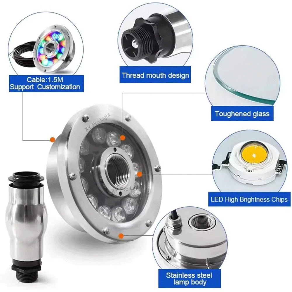 

9W 18W RGB LED Fountain Light 15W 6W IP68 Waterproof 12V Floor Waterproof Lamp Hot Spring Lights 12W Underwater Light Spill Lamp