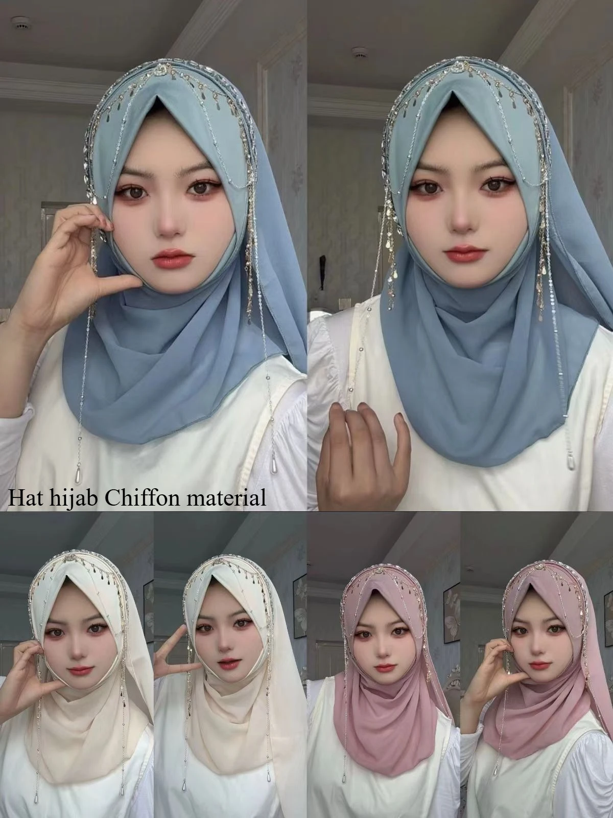 

Muslim Women's Hijabs Brand Beading Tassels Ramadan Headscarf Party Elegant Africa Fashion Hat Hijab Chiffon Fabric 2026