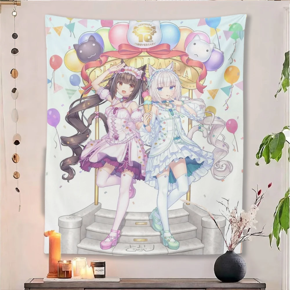 N-Nekopara 10th Anniversary  Tapestry, Anime Catgirls Wall Hanging for Bedroom Dorm Decor