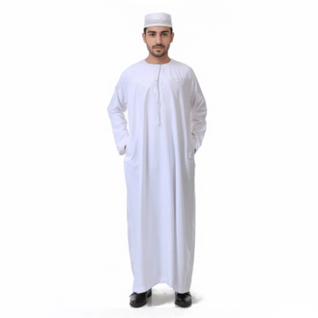 ชุดคลุมแขนยาวแบบซาอุดิอาระเบียสำหรับผู้ชาย ชุดมุสลิมสำหรับเดือนรอมฎอน เสื้อผ้าอิสลามสำหรับผู้ชายตะวันออกกลาง