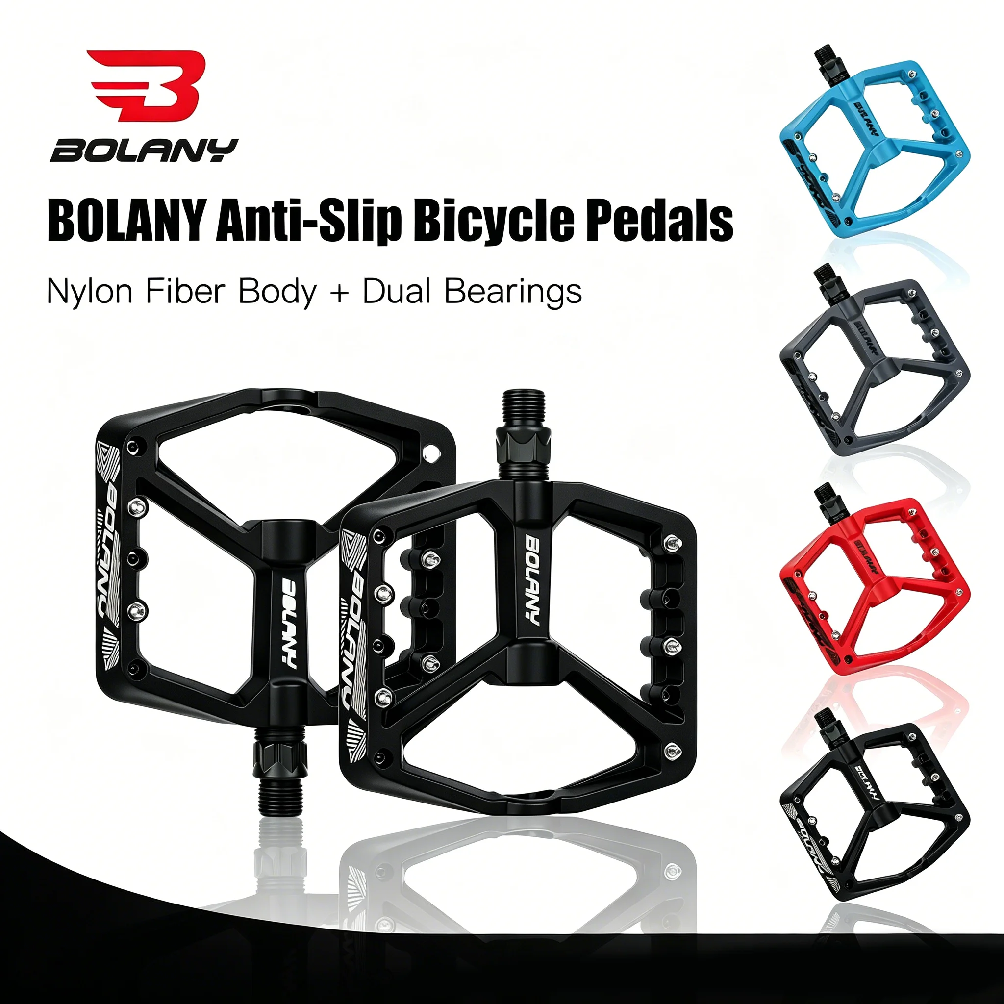 

BOLANY DU Double-Bearing Nylon Pedals Bicycle Pedals Waterproof /Non-slip Widened Pedal Cycling Parts for Mountain/Road Bikes