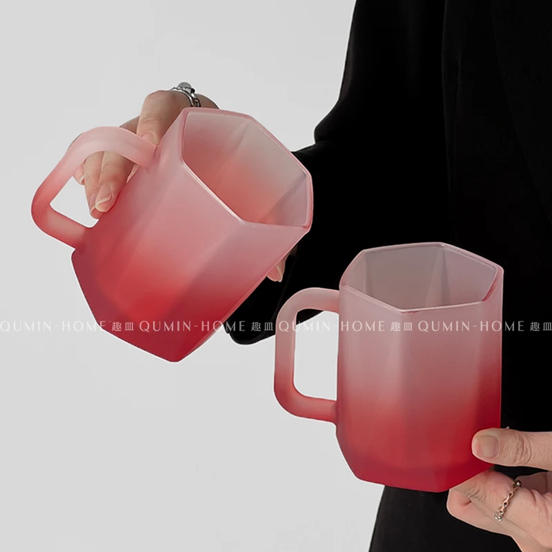 French ins style high aesthetic hexagonal geometric glass cup for home use