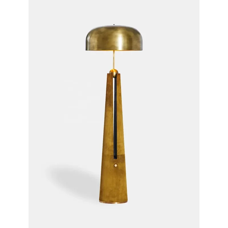 Interior Decoration Lighting Solid Brass Lampshade Hand-wrapped Leather or Suede Metronome Floor Lamp