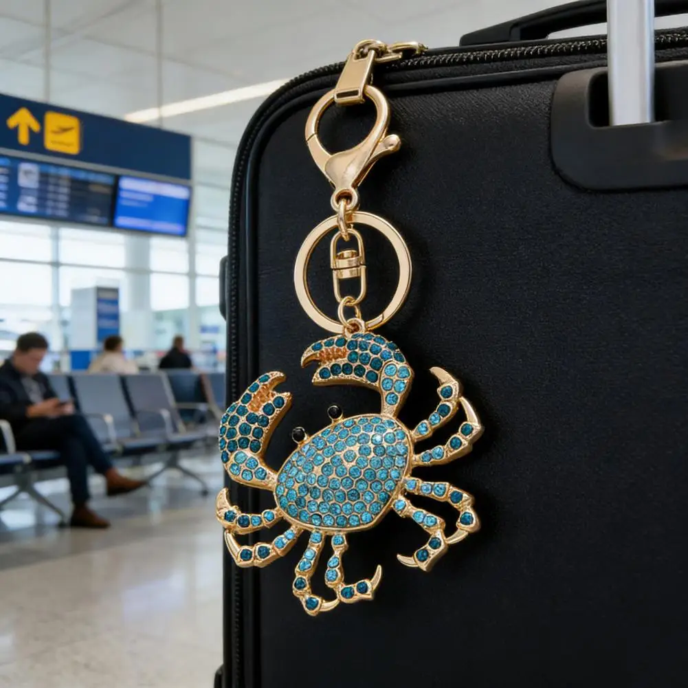 Colorful Crab Pendant Sparkling Faux Beads Keychain Pendant Crab Charm Key Ring Accessory Diy Backpack Handbag Decorative Accent