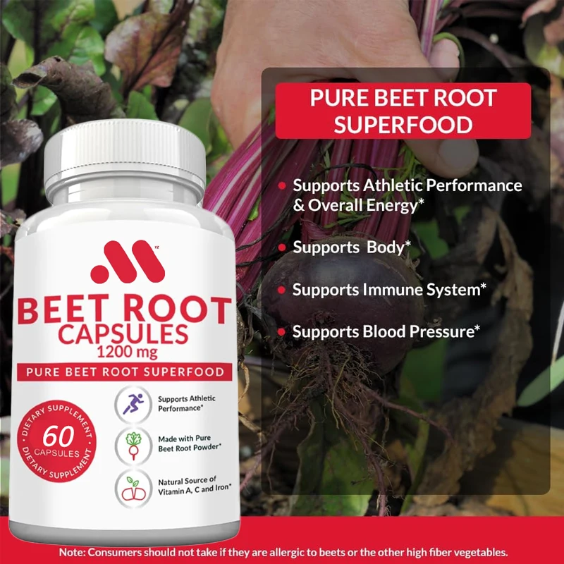 60 Beetroot Capsules - Supports Blood Pressure, Exercise Performance, and Digestion (Non GMO and gluten free)