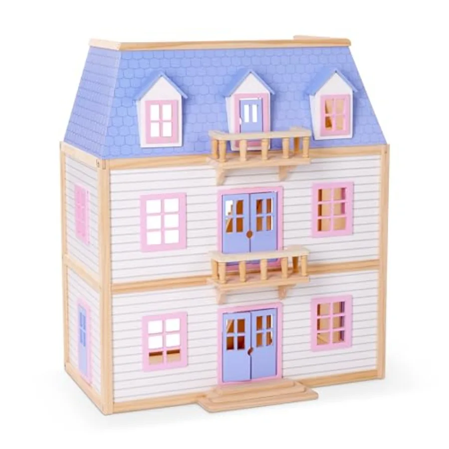 

Wooden Multi-Level Dollhouse With 19 pcs Furniture [White]