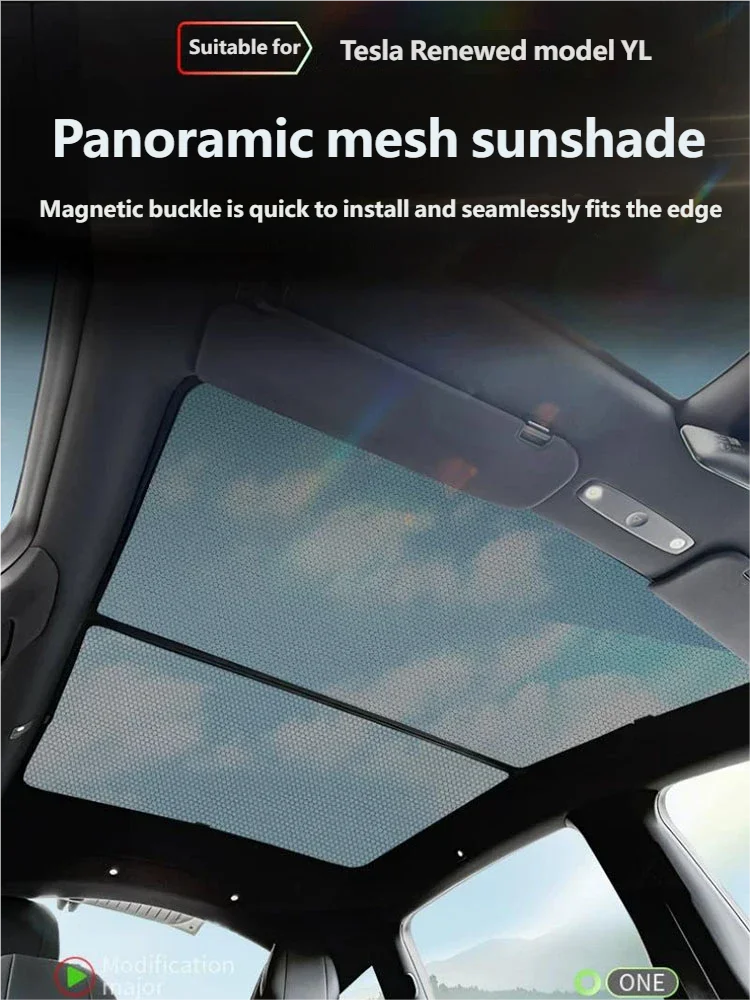 Graphene Sun Shades Black Roof Magnetic Fastener Honeycomb Sunshade Car Rear Front Sunroof Glass For Tesla Model YL 2025 2026