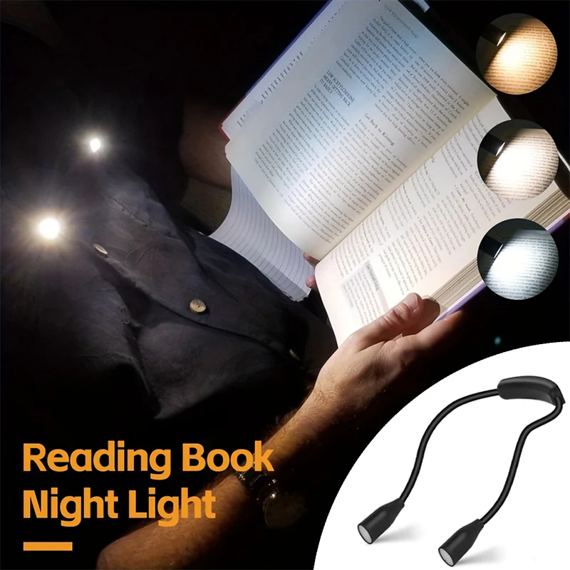 Nackenleselampe, 3 Helligkeitsstufen, 360° drehbar °   Drehbare Flexible LED-Schreibtischlampe, Batteriebetriebenes Leselicht für Nachttisch und Büro