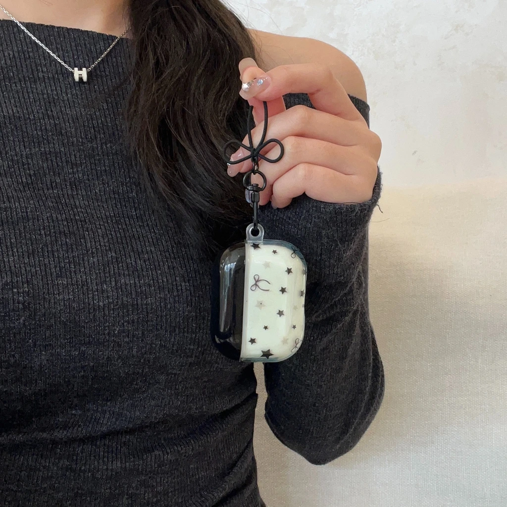 Ins أسود أخضر اللون الاصطدام التدريجي نجوم Bowknot الحبل سماعة غطاء الحال بالنسبة AirPods 1 أو 2 3 4 Pro2 Pro3