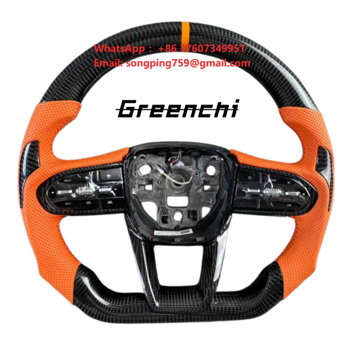Custom Orange Perforated Leather for & Carbon Fiber F1 Shape Steering Wheel for Chery Arrizo 8 & Tiggo SUV Models